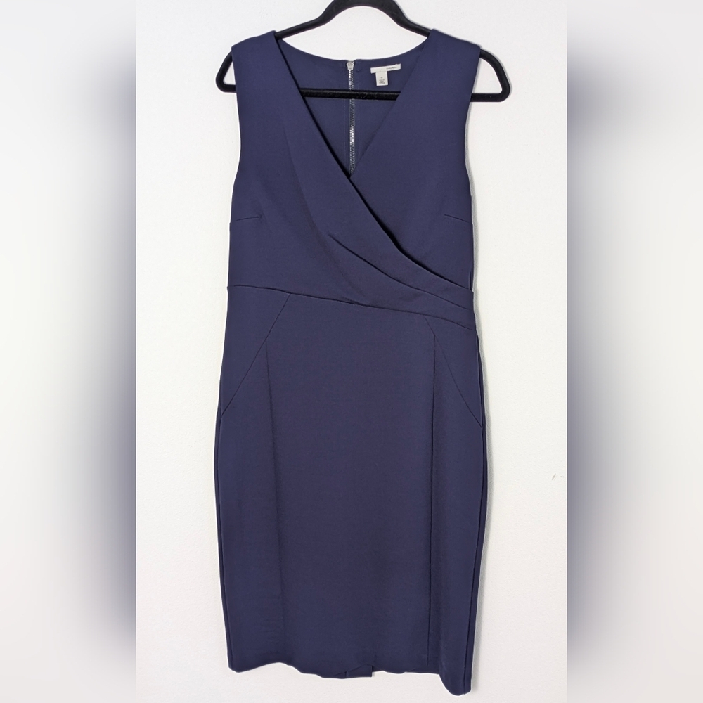 HALOGEN Women's Faux Wrap Sheath Dress Blue Size 12 Date Night Event Office EUC